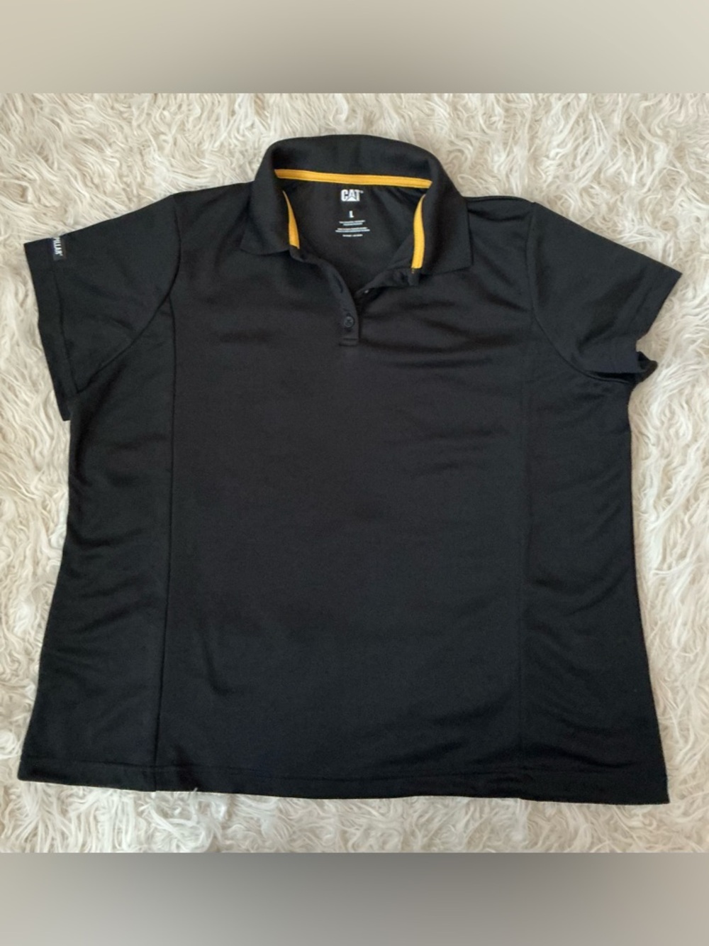 Cat Men’s Black Polo Shirt with Yellow Trim